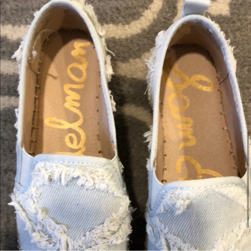 Sam Edelman White Frayed Canvas Espadrille Slip-Ons